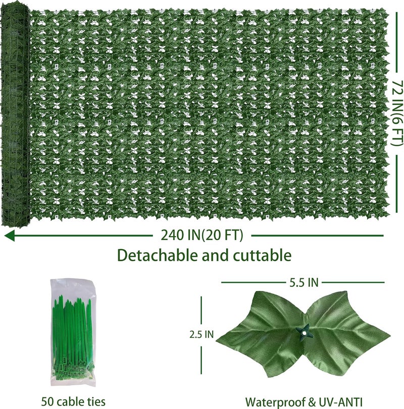 ODTORY Artificial Fence Privacy Screen: 6FT x 20FT UV-Anti Faux Greenery Backdrop Ivy Chain Link Shades Panels for Patio, Balcony, Garden,Deck,Backyard Indoor Outdoor Green Wall Decor - Image 2